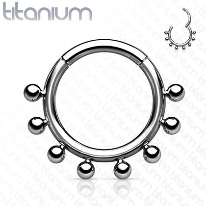 Implant Grade Titanium Beaded Tribal Hinged Septum Ring Hoop Clicker - Pierced Universe