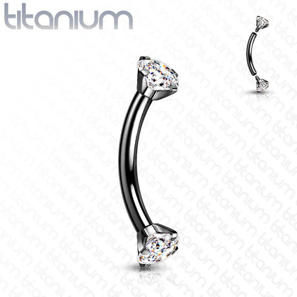 Implant Grade Titanium Black PVD Curved Barbell Internally Threaded White CZ - Pierced Universe