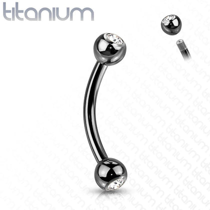 Implant Grade Titanium Black PVD Curved Barbell With White CZ Gem