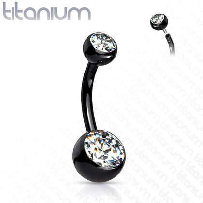 Implant Grade Titanium Black PVD Double Ball White CZ Gem Belly Ring - Pierced Universe