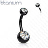 Implant Grade Titanium Black PVD Double Ball White CZ Gem Belly Ring - Pierced Universe