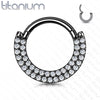 Implant Grade Titanium Black PVD Double Row White CZ Pave Daith Ring Clicker Hoop - Pierced Universe