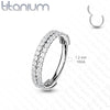 Implant Grade Titanium Black PVD Double Row White CZ Pave Hinged Clicker Hoop - Pierced Universe