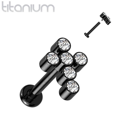 Implant Grade Titanium Black PVD Internally Threaded White Cross Labret - Pierced Universe