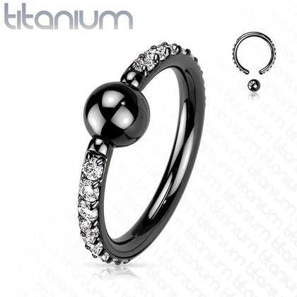 Implant Grade Titanium Black PVD White CZ Pave CBR Hoop Ring - Pierced Universe