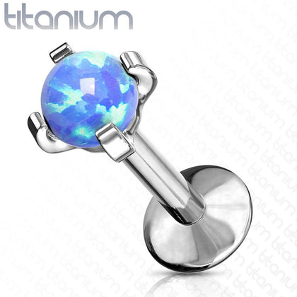 Implant Grade Titanium Blue Opal Flat Back Internally Threaded Labret Cartilage Tragus Ring - Pierced Universe