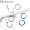 Implant Grade Titanium Blue Opal Inlay Septum Daith Clicker Hinged Hoop Ring - Pierced Universe