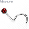 Implant Grade Titanium Corkscrew Nose Ring Stud Red CZ With Prong - Pierced Universe