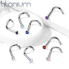 Implant Grade Titanium Corkscrew Nose Ring Stud with Prong White CZ Gem - Pierced Universe