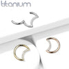 Implant Grade Titanium Crescent Moon Gold PVD White CZ Hinged Clicker Hoop Daith Cartilage Ring - Pierced Universe