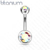 Implant Grade Titanium Double Ball Aurora Borealis CZ Gem Belly Ring - Pierced Universe