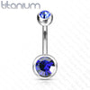 Implant Grade Titanium Double Ball Blue CZ Gem Belly Ring - Pierced Universe