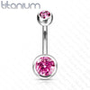 Implant Grade Titanium Double Ball Pink CZ Gem Belly Ring - Pierced Universe