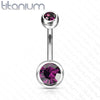 Implant Grade Titanium Double Ball Purple CZ Gem Belly Ring - Pierced Universe