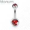 Implant Grade Titanium Double Ball Red CZ Gem Belly Ring - Pierced Universe