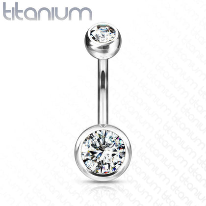 Implant Grade Titanium Double Ball White CZ Gem Belly Ring - Pierced Universe