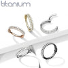 Implant Grade Titanium Double Row White CZ Pave Hinged Clicker Hoop - Pierced Universe