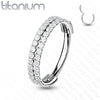 Implant Grade Titanium Double Row White CZ Pave Hinged Clicker Hoop - Pierced Universe