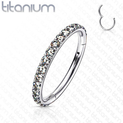 Implant Grade Titanium Easy Hinged White CZ Pave Clicker Hoop - Pierced Universe