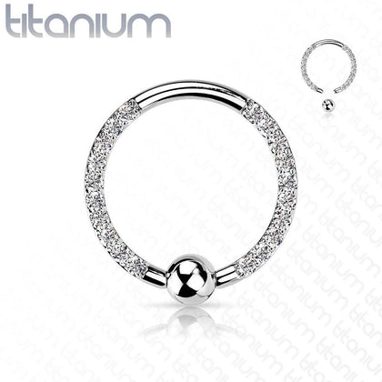 Implant Grade Titanium Front Facing White CZ Pave CBR Hoop Ring - Pierced Universe