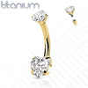 Implant Grade Titanium Gold PVD Internally Threaded White Heart CZ Belly Ring - Pierced Universe