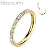 Implant Grade Titanium Gold PVD Multi White Gem Pave CZ Hinged Clicker Hoop - Pierced Universe