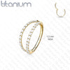 Implant Grade Titanium Gold PVD Pave White CZ Double Hoop Hinged Hoop Ring Clicker - Pierced Universe