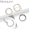 Implant Grade Titanium Gold PVD Paved White CZ Septum Clicker - Pierced Universe