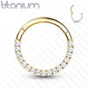 Implant Grade Titanium Gold PVD Paved White CZ Septum Clicker - Pierced Universe