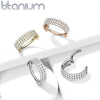 Implant Grade Titanium Gold PVD Triple Row White CZ Pave Hinged Clicker Hoop - Pierced Universe