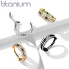 Implant Grade Titanium Gold PVD White CZ Double Line Plain Center Hinged Clicker Hoop - Pierced Universe