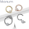 Implant Grade Titanium Gold PVD White CZ Gem Flower Hinged Clicker Hoop - Pierced Universe