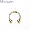 Implant Grade Titanium Gold PVD White CZ Gem Pave Horseshoe - Pierced Universe