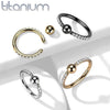 Implant Grade Titanium Gold PVD White CZ Pave CBR Hoop Ring - Pierced Universe