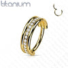 Implant Grade Titanium Gold PVD White CZ Pave Center Hinged Clicker Hoop - Pierced Universe