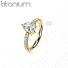 Implant Grade Titanium Gold PVD White CZ With Pear Shaped Center Hinged Clicker Hoop - Pierced Universe