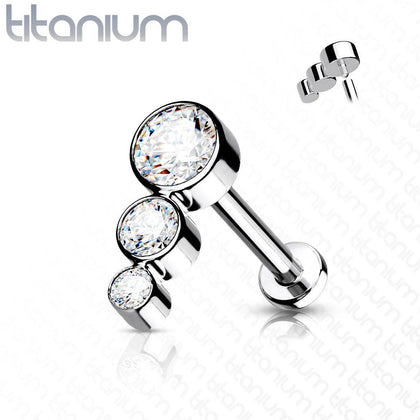 Implant Grade Titanium Internally Threaded 3 Gem Small to Big Labret - Pierced Universe