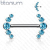 Implant Grade Titanium Internally Threaded Aqua 5 Bezel CZ Gem Nipple Ring - Pierced Universe