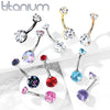 Implant Grade Titanium Internally Threaded Aqua CZ Prong Belly Button Navel Ring - Pierced Universe