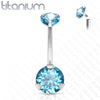 Implant Grade Titanium Internally Threaded Aqua CZ Prong Belly Button Navel Ring - Pierced Universe