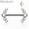 Implant Grade Titanium Internally Threaded Aurora Borealis 5 Bezel CZ Gem Nipple Ring - Pierced Universe