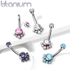 Implant Grade Titanium Internally Threaded Aurora Borealis CZ Bezel Cluster Belly Ring - Pierced Universe