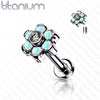 Implant Grade Titanium Internally Threaded Aurora Borealis CZ Flower Flat Back - Pierced Universe