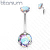 Implant Grade Titanium Internally Threaded Aurora Borealis CZ Prong Belly Button Navel Ring - Pierced Universe