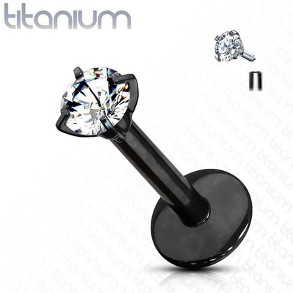 Implant Grade Titanium Internally Threaded Black PVD Plated White CZ Labret - Pierced Universe