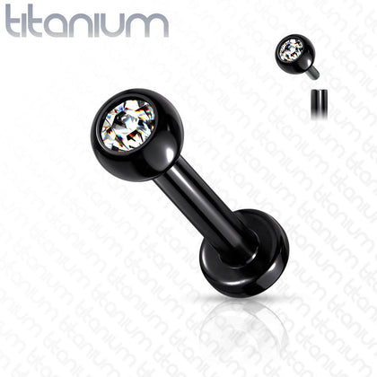 Implant Grade Titanium Internally Threaded Black PVD White CZ Labret Flat Back - Pierced Universe