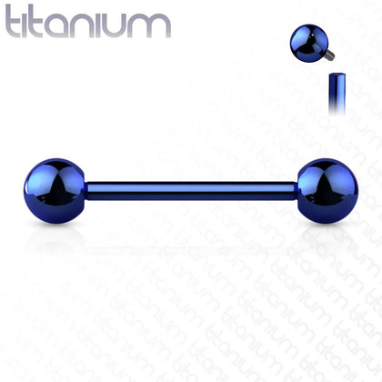 Implant Grade Titanium Internally Threaded Blue PVD Straight Barbell - Pierced Universe