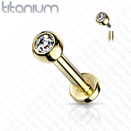 Implant Grade Titanium Internally Threaded Gold PVD White CZ Labret Flat Back - Pierced Universe