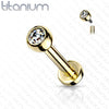 Implant Grade Titanium Internally Threaded Gold PVD White CZ Labret Flat Back - Pierced Universe