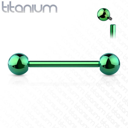 Implant Grade Titanium Internally Threaded Green PVD Straight Barbell - Pierced Universe